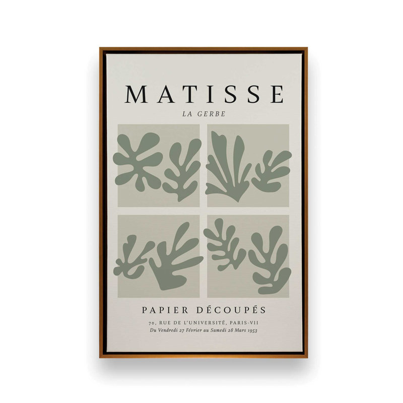 Matisse's La Gerbe Quartet en vert, H 48,75 po x l 32,75 po x P 1,75 po, Cadre flottant or poli