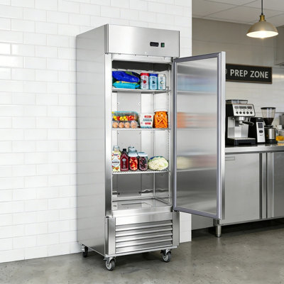 27"W 1 Solid Door Stainless Steel Upright Commercial Refrigerator 18.68 Cu.ft Fan Cooling for Restaurants