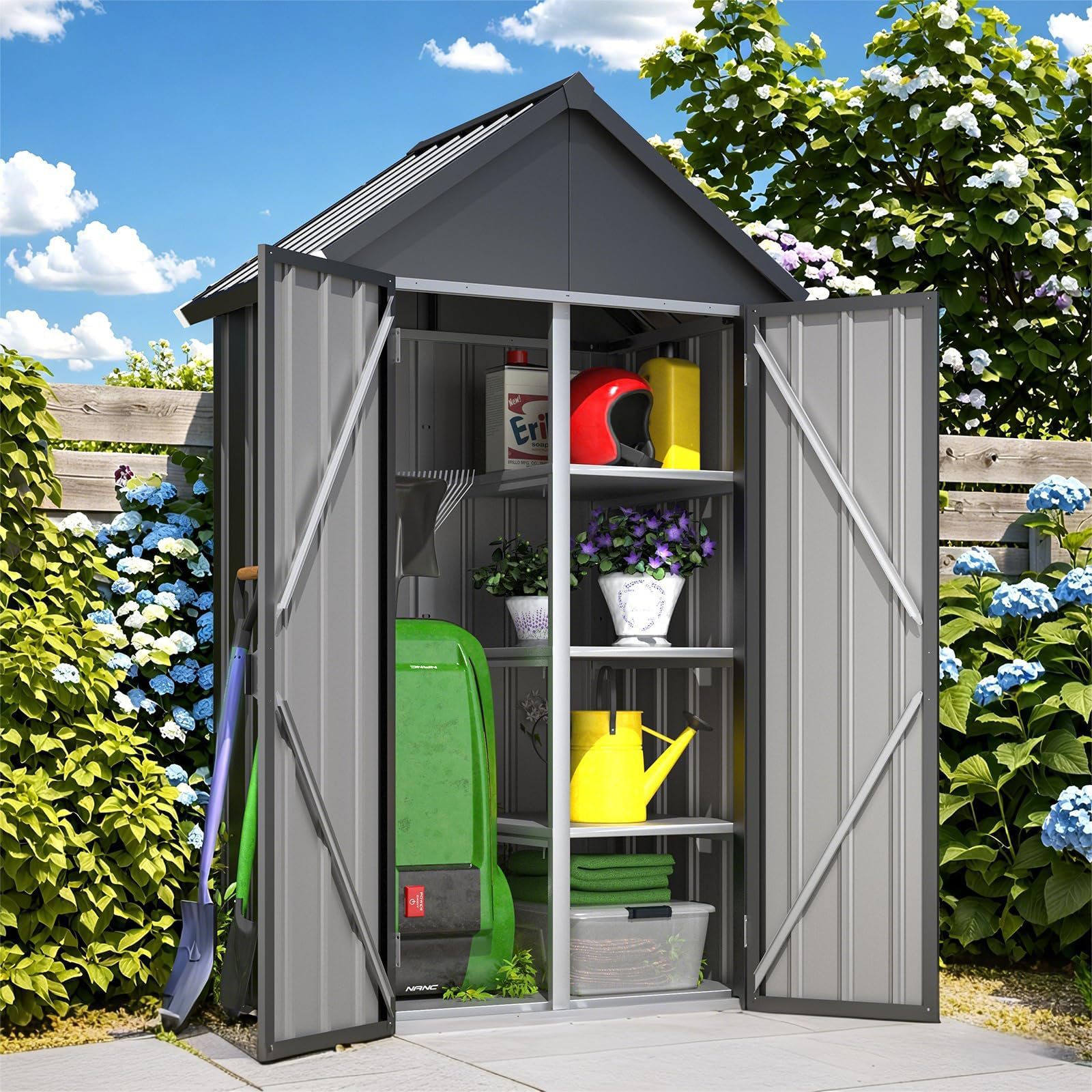 AECOJOY Waterproof Outdoor Storage Cabinet with Shelves, Lockable Metal ...