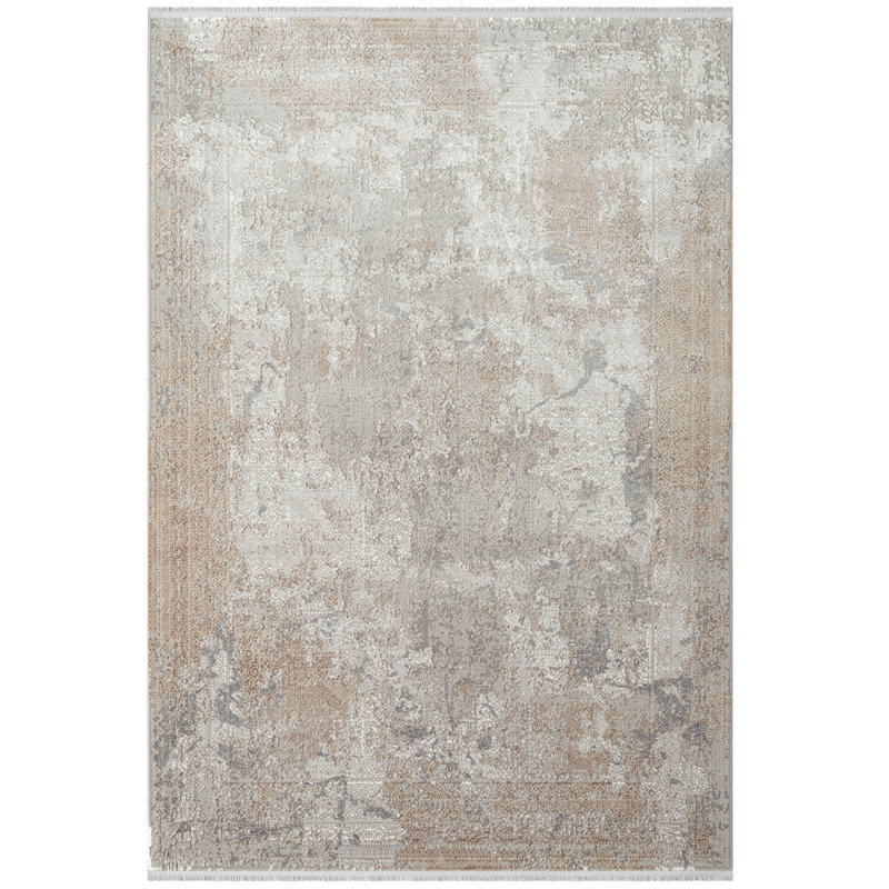 Moroccan Abstract Fringe Beige Area Rug, Rectangle 5' x 7'