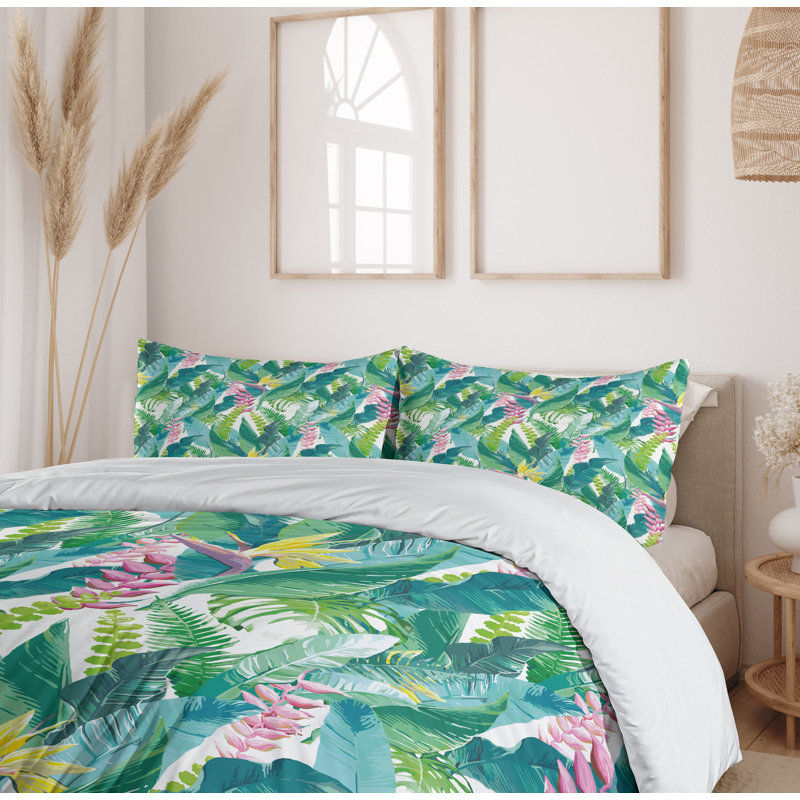 Ambesonne Leaf Summer Coastal Floral Duvet Cover Set