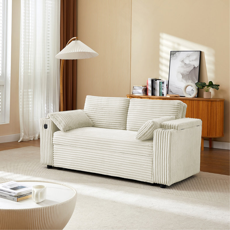 Canapé-lit beige en tissu, Beige