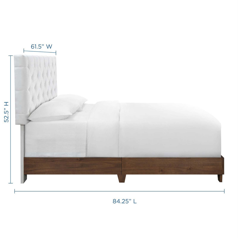 Rhiannon Diamond Tufted Upholstered Performance Velvet Queen Bed, White