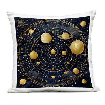 Astral Planets in Solar System Design by Tabz Jones Outdoor Printed Pillow