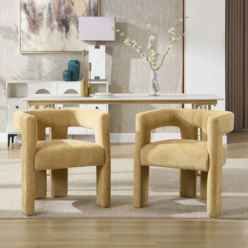 Chaises d'appoint rembourrées avec accoudoirs courbés en chenille Orlin, Beige