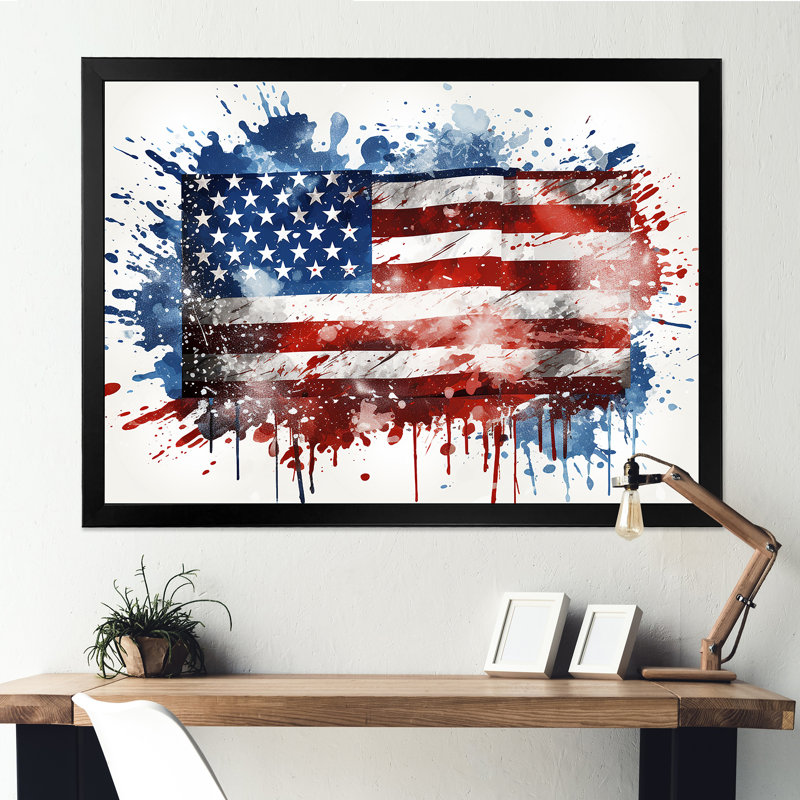 Aquarelle, drapeau américain III - drapeau États-Unis, art mural, Cadre d'angle fermé noir, H 12 po x l 20 po x P 1 po