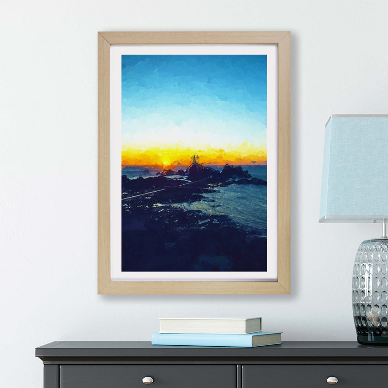 Lighthouse in Jersey - Framed Print, 33cm H x 45cm W x 2cm D, Oak