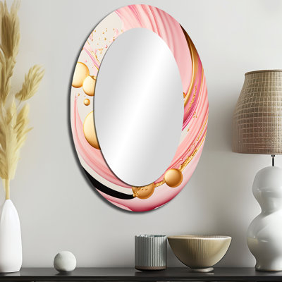 Rose et or abstrait cercles II - miroir mural ovale moderne rose