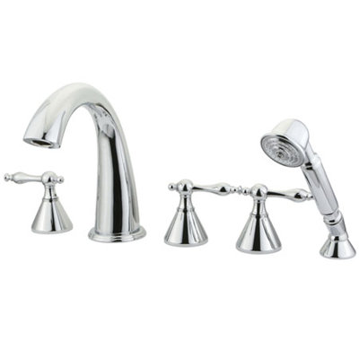 Robinet de baignoire romaine à fixation sur plateau à poignée triple avec douche à main Naples