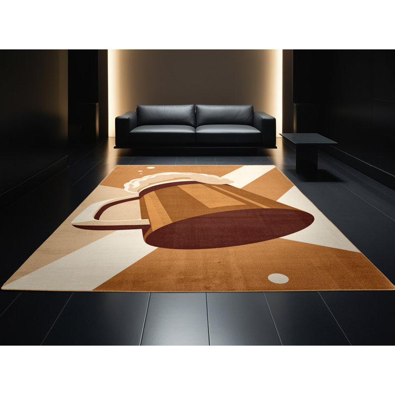 Tapis moderne brun avec tasse de bière lavable à la machine Aedan - reliure brun clair, 5 x 7