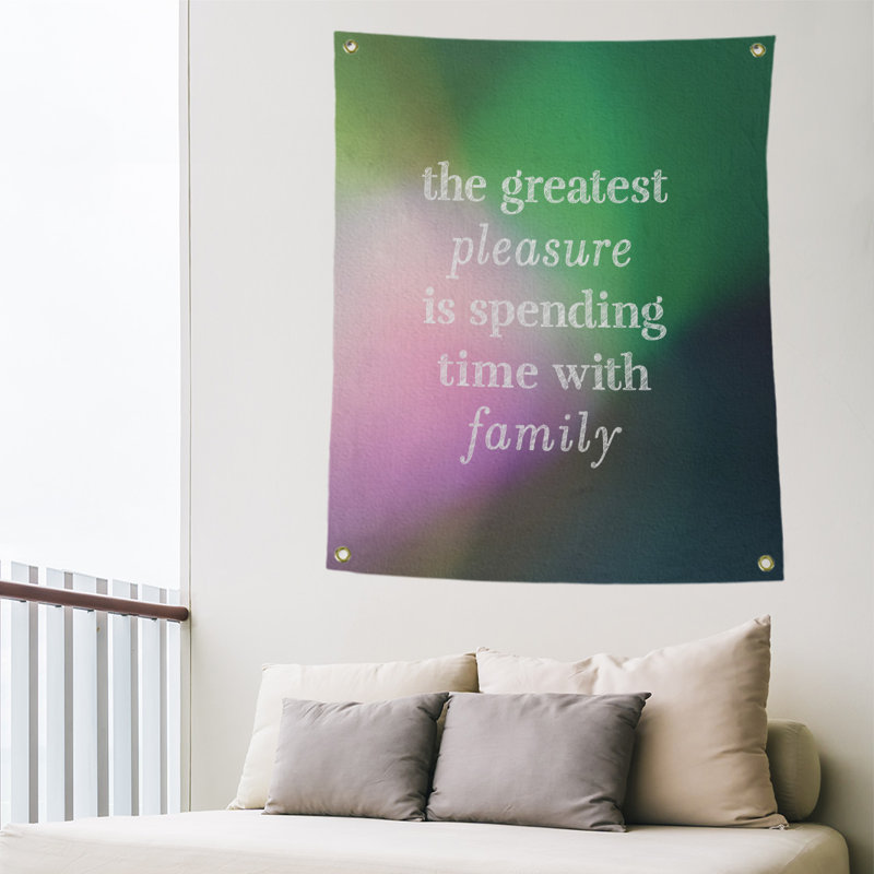Tapisserie en polyester, amour pour l’amour et les citations familiales, H 36 po x l 26 po, Rose / Vert