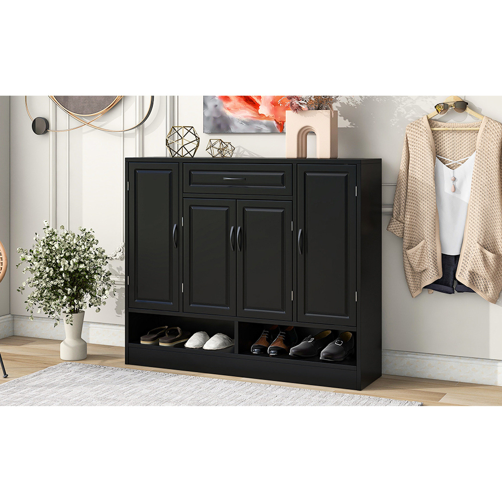 Latitude Run® Modern Adjustable Shelf Shoe Cabinet, Black, With ...