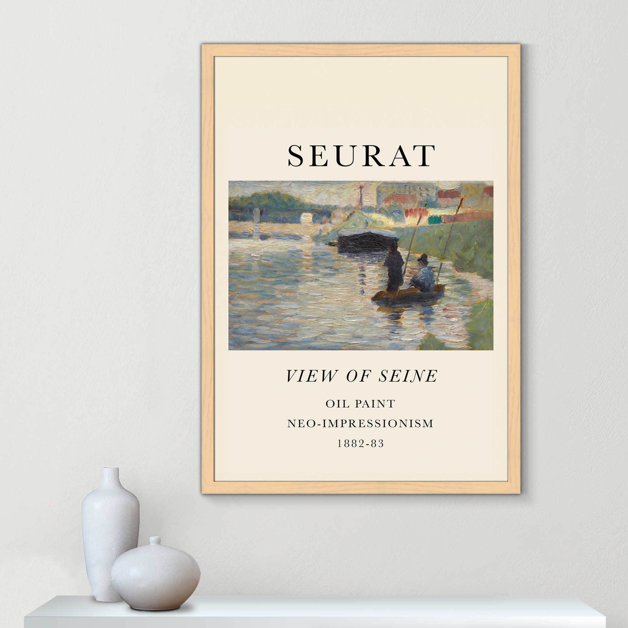 View Of Seine by Georges Seurat, Natural Single Picture Frame, 55" H x 39" W x 1.25" D, No