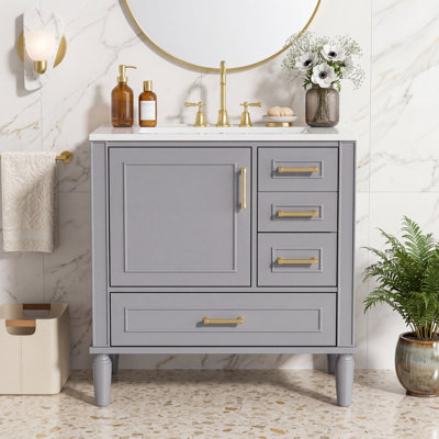 Armoire de meuble-lavabo 30 po avec lavabo en céramique, porte à fermeture en douceur, tiroirs profonds et diviseurs, rangement spacieux
