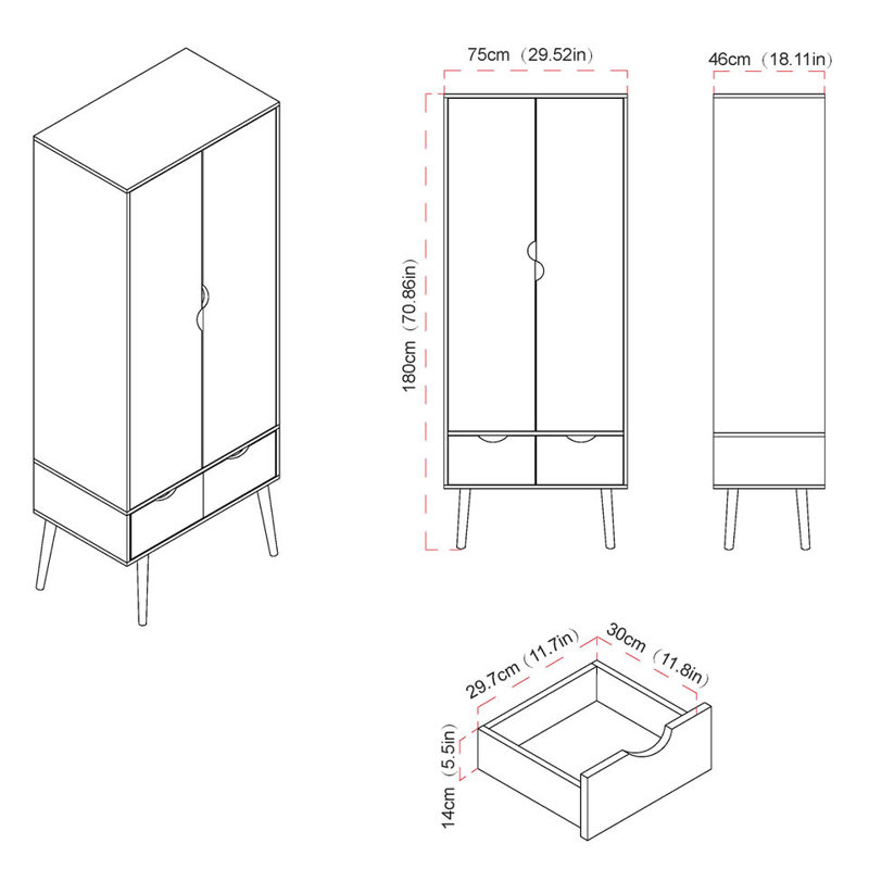 Hortencia Solid Wood Wardrobe, Ash Grey