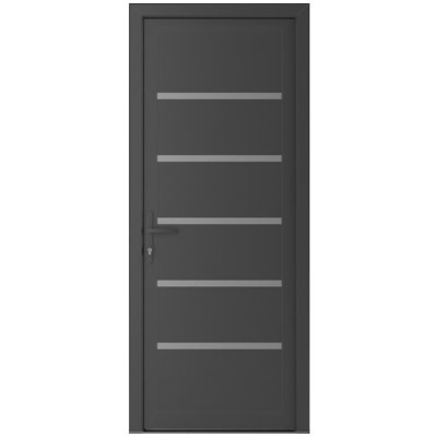 Porte d'entrée extérieure prémontée en PVC-U métallisé Manux 8415 Gris anthracite, pour bureaux, commerces et habitations. Convient à l'entrée, au patio et au garage. Largeur : 30 cm x Hauteur : 80 cm. Ouverture à droite vers l'intérieur.
