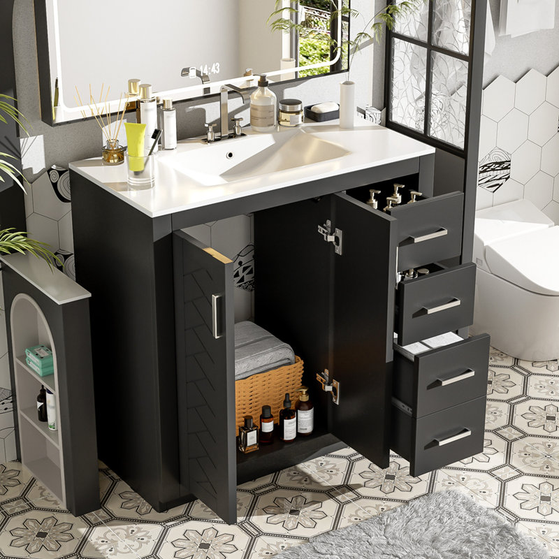 36'' Bathroom Vanity with Ceramic Sink Combo, Black