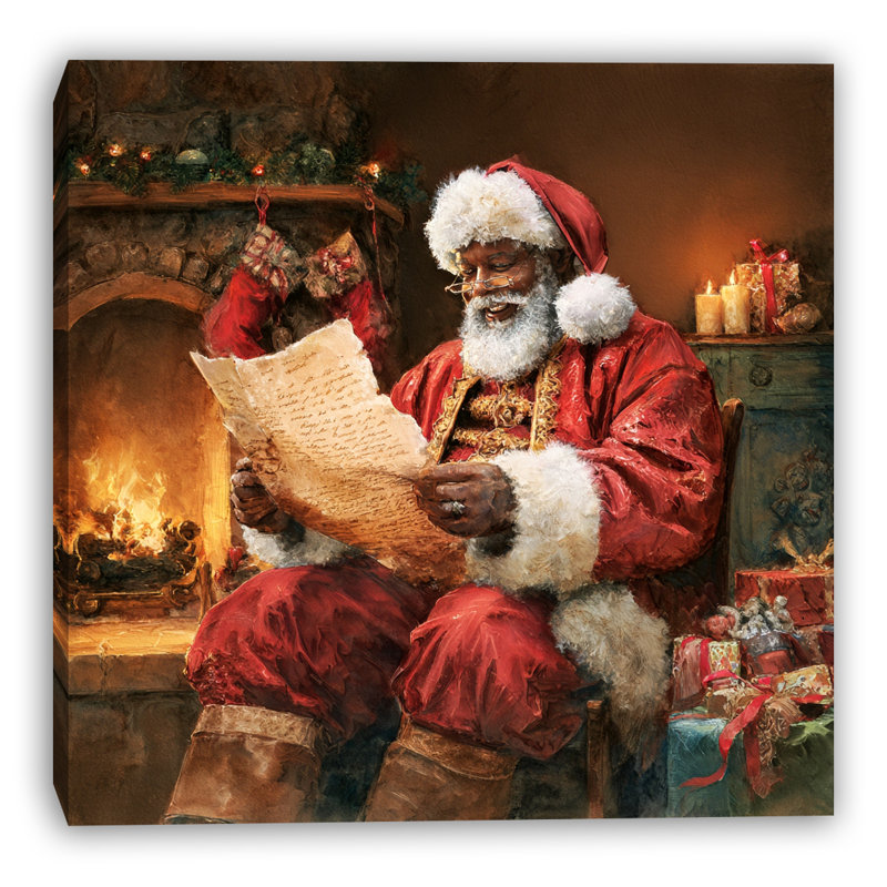 «Santa lecture par le foyer», art mural sur toile, H 12 po x l 12 po