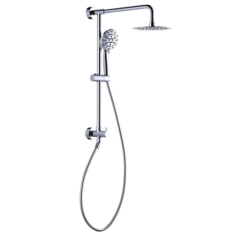 7-Spray Multifunction 1.8 GPM Round Wall Bar Shower Kit With Fixed Shower Head And Hand Shower