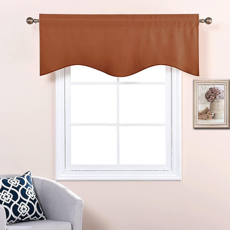 Thermal Room Darkening Valance - Short Curtain 52 Inches By 18 Inches Scalloped Valance For Living Room, Kids Room, Dorm, Nursery, Kitchen, Bow Window (Single Panel)