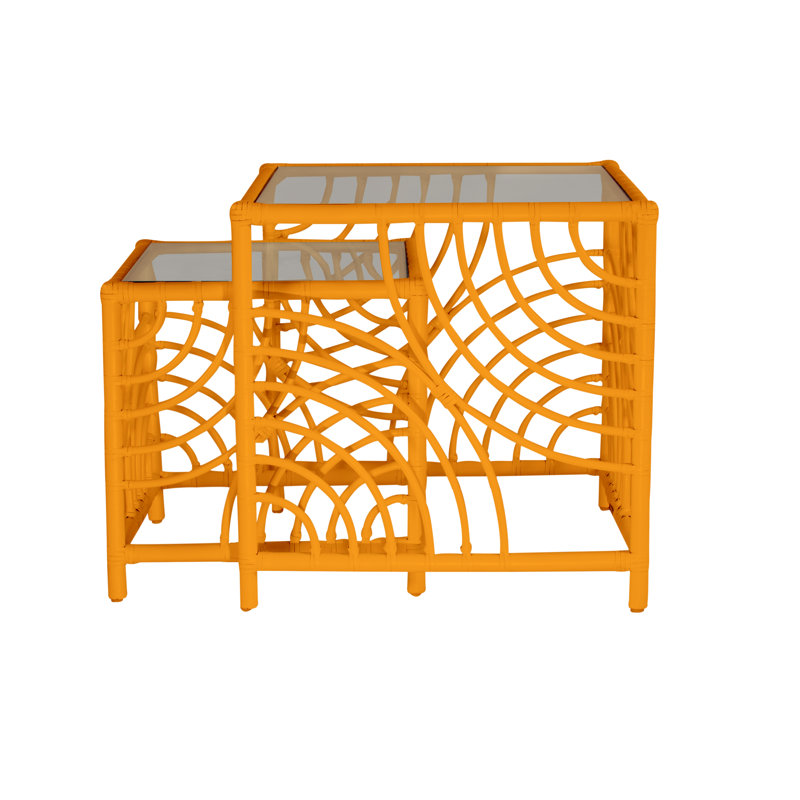 Swirl Glass Nesting End Table, Citrus Orange