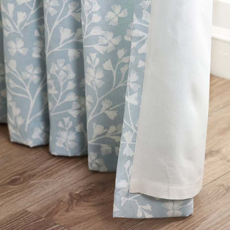 Brooke Floral Lined Pencil Pleat Curtains, 167.64cm Width x 137cm Drop, Blue