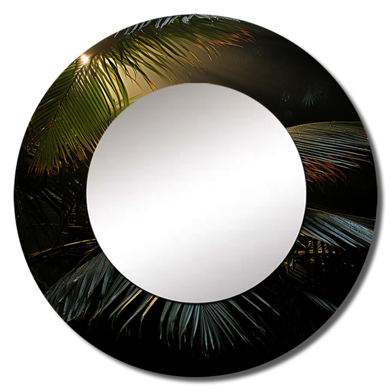 Sépia Serenity Palms - miroir mural palmiers, miroir décoratif rond vert, impression d'art en métal, 29 po x 29 po