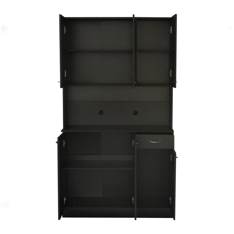 70,87 "de hauteur avec garde-robe et armoire de cuisine, avec 6 portes, 1 tablette ouverte et 1 tiroir pour la chambre à coucher, noir