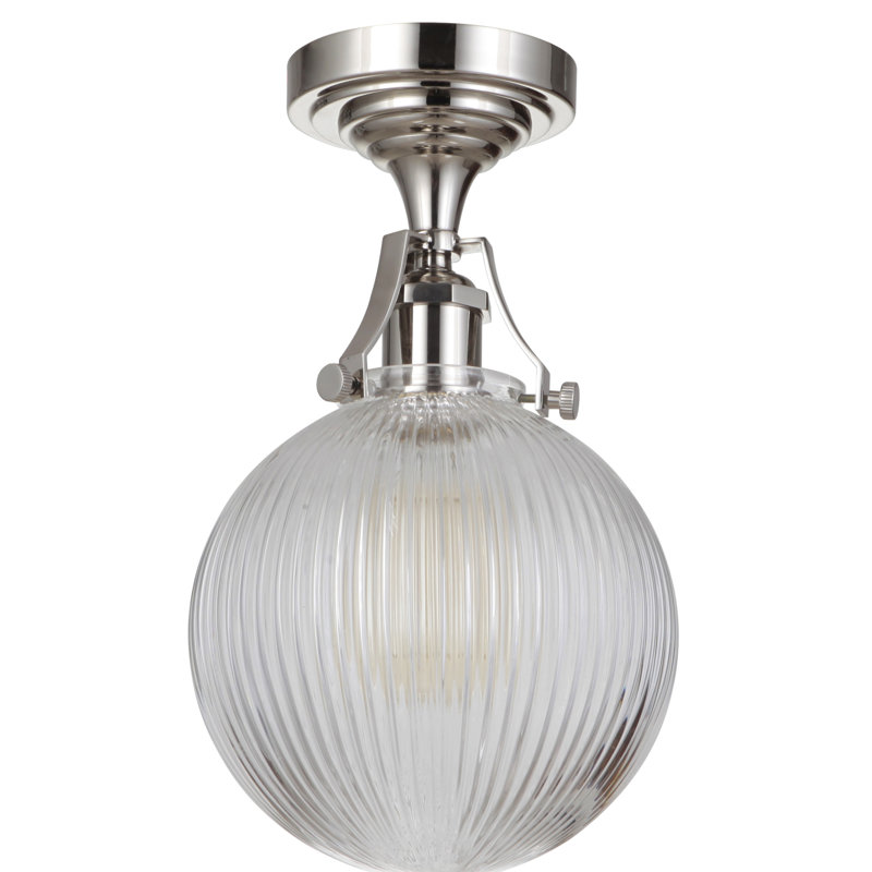 Javen Glass Semi Flush Mount, Polished Nickel, Clear