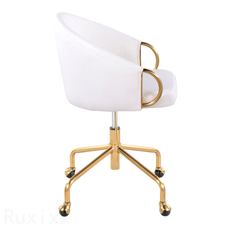 Gold Metal & White Faux Leather Contemporary/Glam Task Office Chair, White