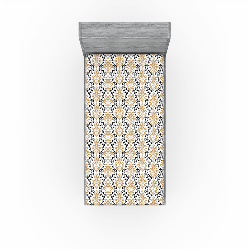 Drap-housse Ambesonne, Chameau, noir, ivoire / damas, Drap-housse simple TG