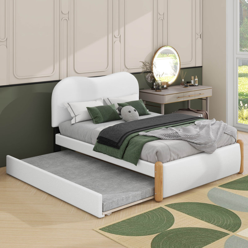 Lit plateforme tapissier avec lit gigogne, Lit double