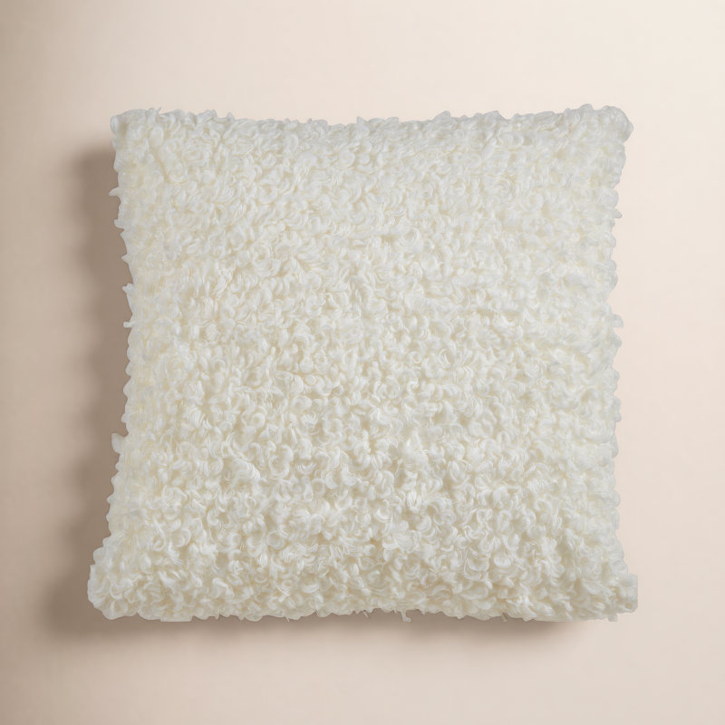 Heijo Faux Fur Reversible Throw Pillow, Feathers, Ivory