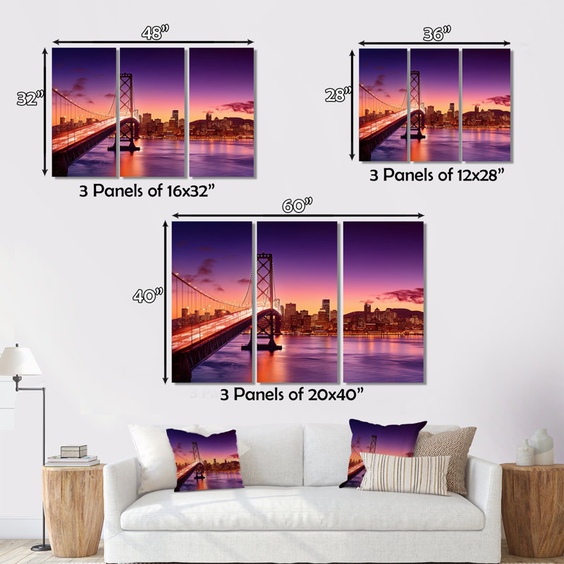 " San Francisco Skyline And Bay Bridge II " 3 - Pieces, 28" H x 36" W x 1" D