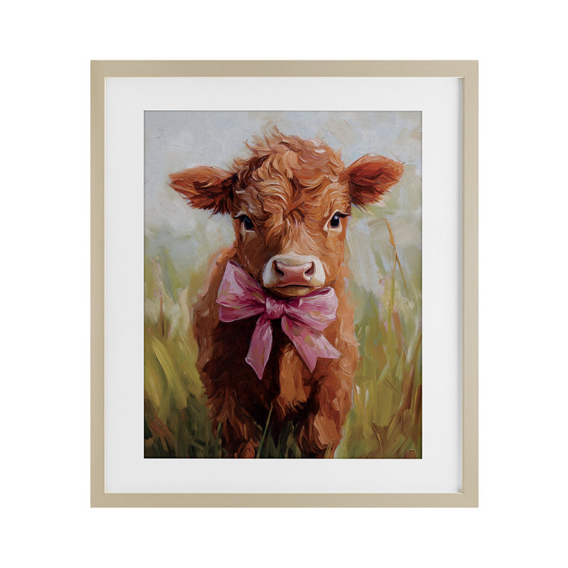 «Coquette Trotting Cow», reproduction sous verre encadrée par Nina Blue, H 21 po x l 17 po, Cadre de récolte en pin