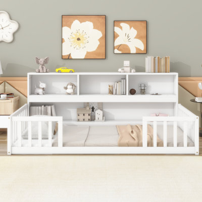 Nook Floor Bed with Bookcase & Guardrails by Harriet Bee
