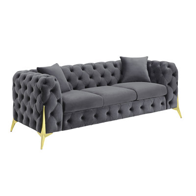 Laquenta 89'' Velvet Rolled Arms Chesterfield Sofa -  Rosdorf Park, C188179B2C2F4014B222228B87194DEE