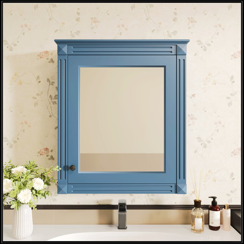 24'' X 27'' Wall Mounted Bathroom Storage Cabinet With Mirror, Blue