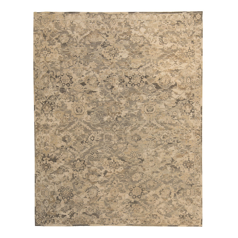 Gray Contemporary Silk Wool Blend Rug