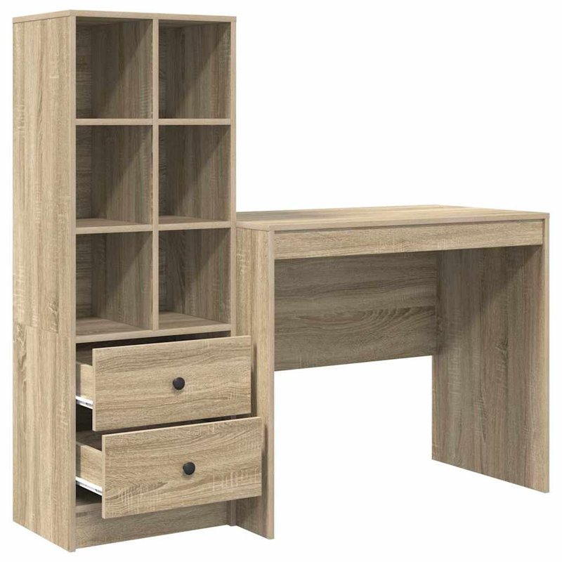 Desk With Storage With Drawer 2 Pcs 90 X 50 X 76 Cm, Sonoma Oak