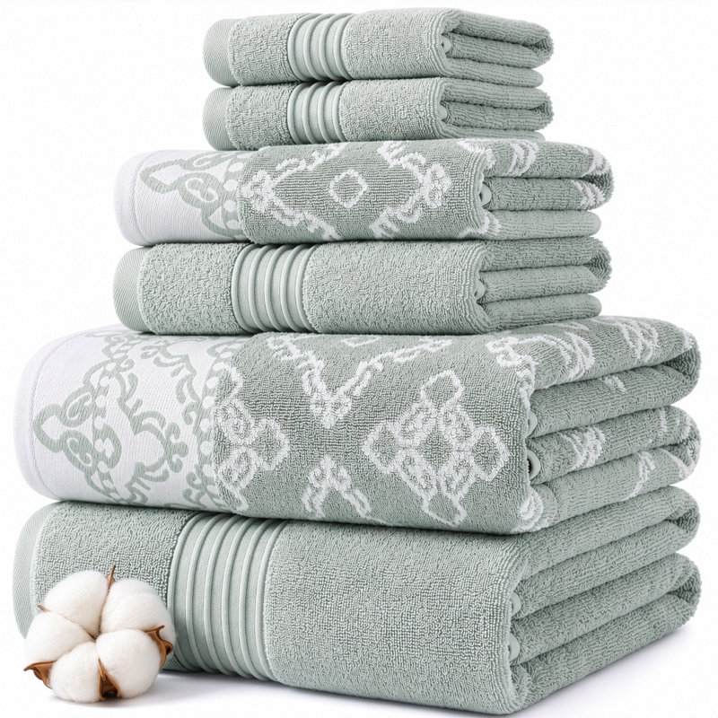 Modern Threads Charlize 6-Piece Reversible Yarn Dyed Jacquard & Solid Towel Set – 100% Cotton, Quick Dry & Absorbent Bath, Hand & Washcloths