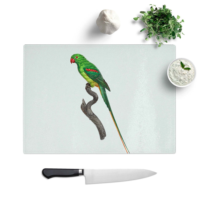 Tempered Glass Alexandrine Parakeet Chopping Board, 39 cm W x 28.5 cm L