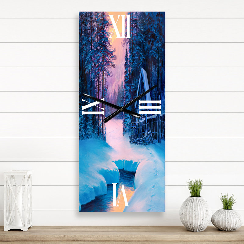 Horloge murale Winter Landscape and the River House in the Woods II, Petit