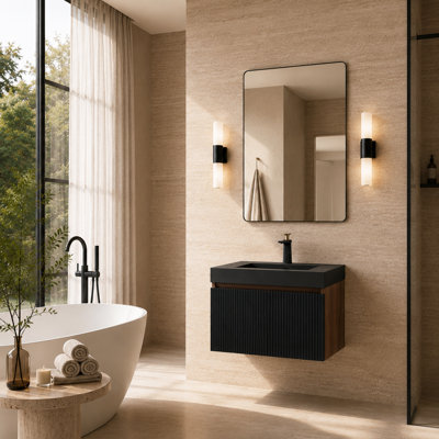 Meuble-lavabo flottant en noyer fumé 24 po VEXEL