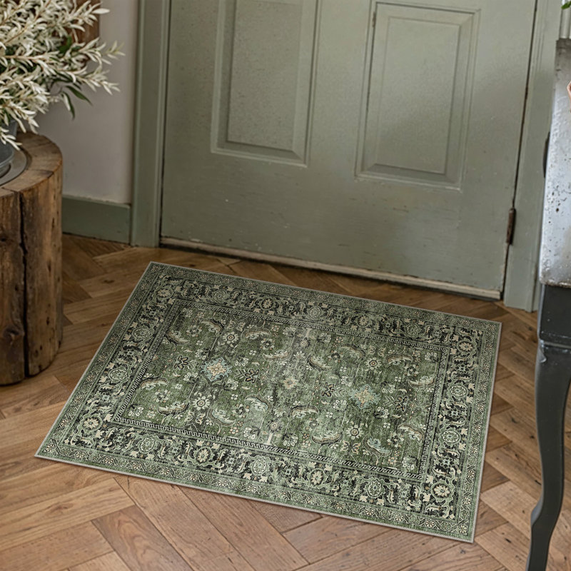 Tapis verts Goudeau pour le salon avec envers antidérapant, Rectangulaire 2 pi x 3 pi, 0.28"