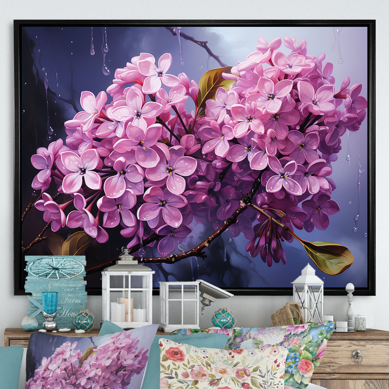 Lilas beauté dévoilé sur toile, H 12 po x l 20 po x P 1 po, Cadre flottant noir