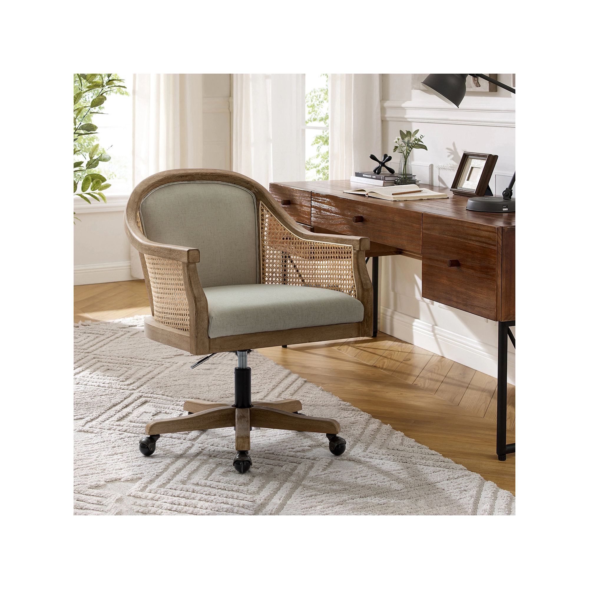 Ackeron Solid Wood Home Office Task Chair, Linen