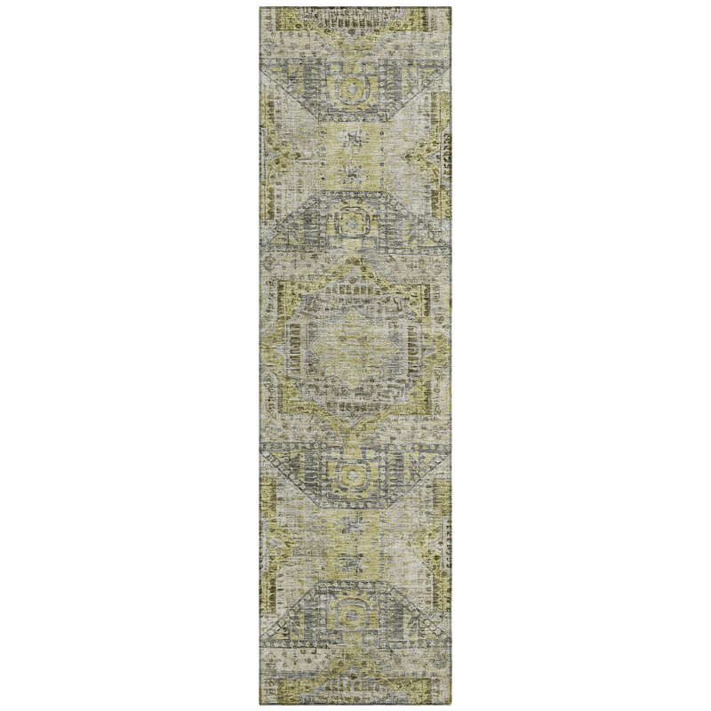 Machine Washable Indoor/Outdoor Xhevrie Khaki Rug, Runner 2'3" x 7'6"