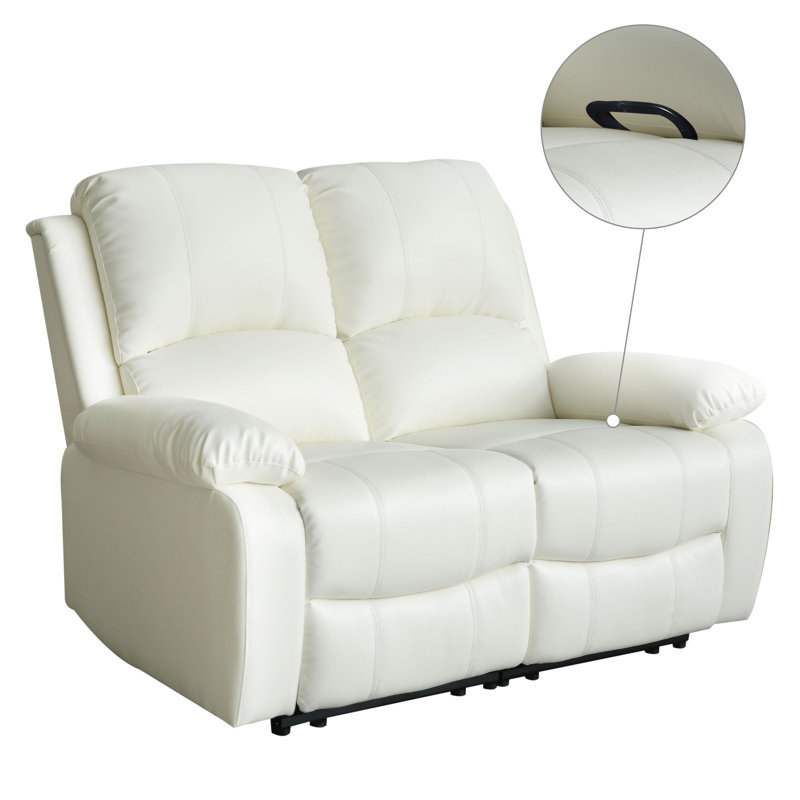 2 Seater Kyilaa Vegan Leather Reclining Sofa, White