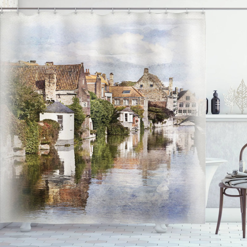 Ensemble de rideau de douche brugge canal view Rustic Decor, H 84 po x l 69 po